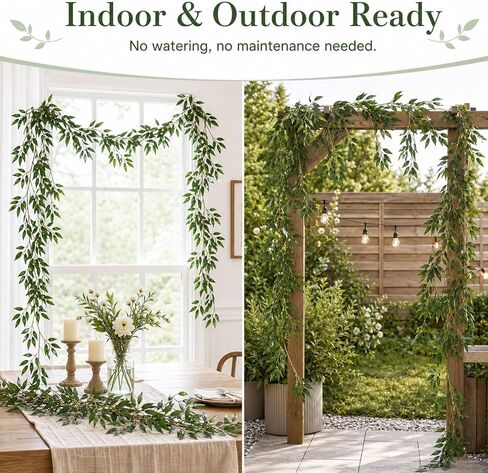 5 Pack Artificial Willow Garland, 6 FT Faux Greenery Vine Garland, Hanging Willow Leaf Vines for Room Wall Decor, Wedding Arch, Table Runner, Party Backdrop, Indoor Outdoor Home Decoration in Saudi Arabia