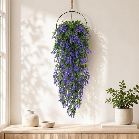 RAINFLOW Artificial Hanging Flowers for Outdoors - Lifelike Fake Outdoor Plant with 135 Mini Lily Flower, Realistic Fake Flowers for Shelf Porch Patio Garden Wedding Party DIY Decoration in Kuwait
