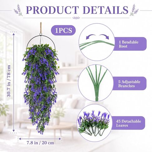 RAINFLOW Artificial Hanging Flowers for Outdoors - Lifelike Fake Outdoor Plant with 135 Mini Lily Flower, Realistic Fake Flowers for Shelf Porch Patio Garden Wedding Party DIY Decoration in Kuwait