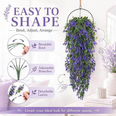 RAINFLOW Artificial Hanging Flowers for Outdoors - Lifelike Fake Outdoor Plant with 135 Mini Lily Flower, Realistic Fake Flowers for Shelf Porch Patio Garden Wedding Party DIY Decoration in Kuwait