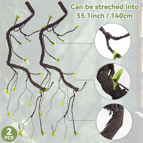2PCS 55.1inch Bendable Thick Artificial Tree Branches Long Flexible Branch with Leaves Fake Thick Trunk Vine Stems for Wall Hanging Reptile Climbing Indoor Outdoor Arch Home Garden Decor in Saudi Arabia