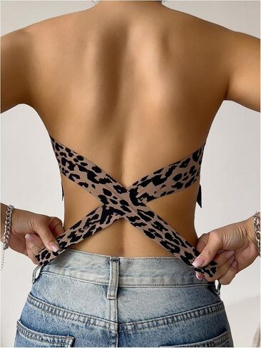 GORGLITTER Women's Leopard Cheetah Print Bras Strapless Seamless Padded Bralette Bandeau Tube Bras No Underwire in Kuwait