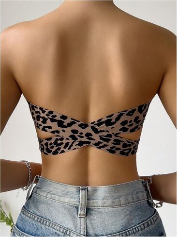 GORGLITTER Women's Leopard Cheetah Print Bras Strapless Seamless Padded Bralette Bandeau Tube Bras No Underwire in Kuwait