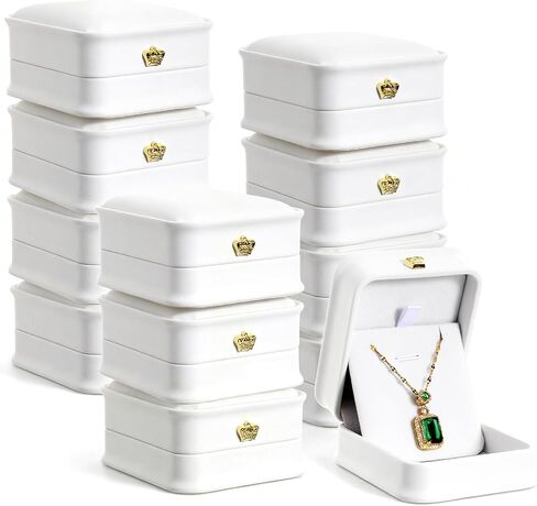 Set of 12 White Necklace Boxes for Jewelry Gift, Premium PU Leather Necklace Jewelry Gift Box with Velvet Interior for Pendant, Engagement, Wedding, Valentine's Day in Saudi Arabia