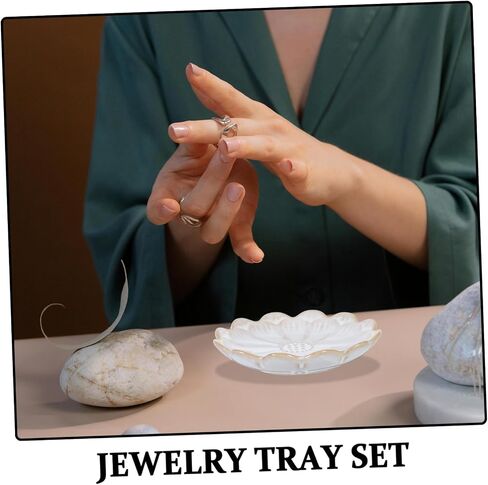 Zerodeko 2pcs Flower Shaped Small Jewelry Dish Ceramic Jewelry Plate for Women Decorative Plate Entryway Key Bowl Vanity Organizer Tray in Saudi Arabia