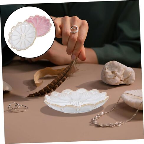 Zerodeko 2pcs Flower Shaped Small Jewelry Dish Ceramic Jewelry Plate for Women Decorative Plate Entryway Key Bowl Vanity Organizer Tray in Saudi Arabia