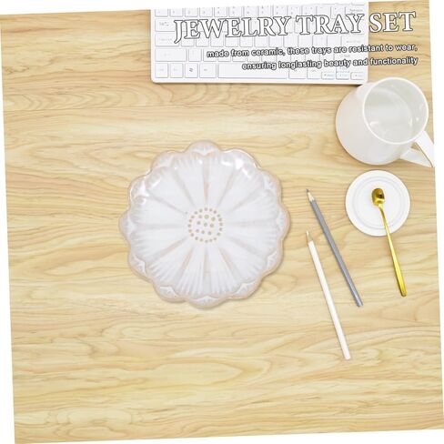 Zerodeko 2pcs Flower Shaped Small Jewelry Dish Ceramic Jewelry Plate for Women Decorative Plate Entryway Key Bowl Vanity Organizer Tray in Saudi Arabia