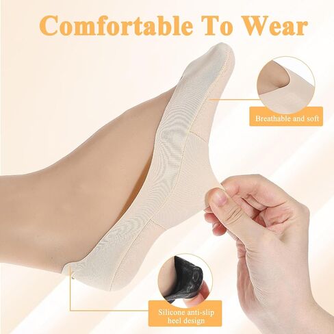 6 Pairs No Show Socks for Women with Sponge Padding, Non Slip Invisible Flat Socks, Soft Breathable No Show Liner Sock for Work, Running, Yoga, Sports, and Everyday Wear in Saudi Arabia