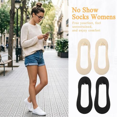 6 Pairs No Show Socks for Women with Sponge Padding, Non Slip Invisible Flat Socks, Soft Breathable No Show Liner Sock for Work, Running, Yoga, Sports, and Everyday Wear in Saudi Arabia
