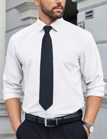 Mens Long Sleeve Dress Shirts Wrinkle Free Shirt Business Formal Shirts for Men in Kuwait