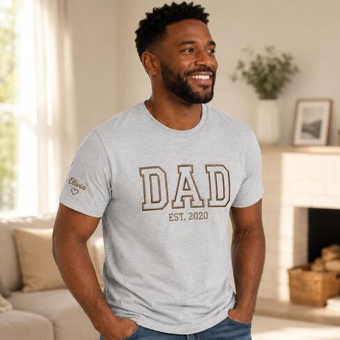 تي شيرت مطرز شخصي، هدية مطرزة باسم DAD Est Year للرجال (الولايات المتحدة، ألفا، X-Small، 5X-Large، عادي، عادي، أسود) in Kuwait