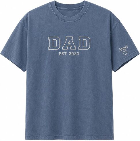 تي شيرت مطرز شخصي، هدية مطرزة باسم DAD Est Year للرجال (الولايات المتحدة، ألفا، X-Small، 5X-Large، عادي، عادي، أسود) in Kuwait