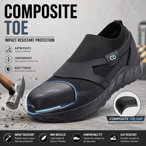 Apex Men's Slip-On Steel Toe Safety Shoes, Slip-On Work Sneakers, Lightweight Breathable Knit, Comfortable Industrial Work Shoes for Warehouse, Garage, Workshop and Athletic Everyday Wear in Kuwait
