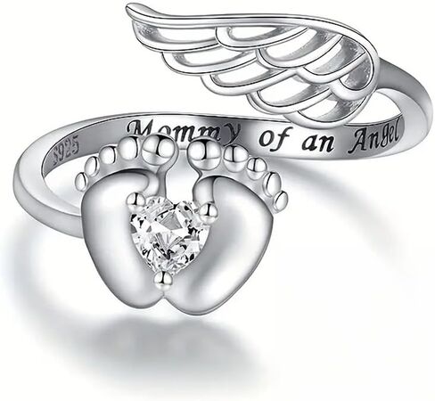 Fashion Zirconia Angel Wings Footprints Open Rings for Women Sentimental Remembrance Jewelry Gift in Kuwait