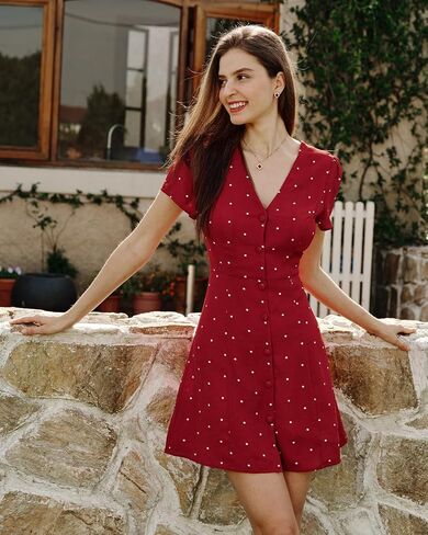 RIHOAS Womens V Neck Button-up Shirt Mini Dress for Women | A-Line Slim Fit Casual Office Work Dress 2026 in Kuwait