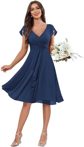 V-Neck Chiffon Bridesmaid Dresses 2026 A-line Formal Prom Dress Keen Length with Pockets in Saudi Arabia