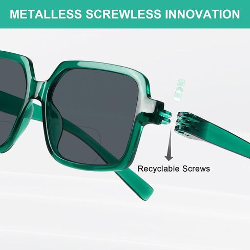 Eyekepper Metalless Screwless Spring Hinges Bifocal Sunglasses Men Women Sunshine Readers for Outdoor Sports, Driving & Fishing Green +2.00 in Kuwait