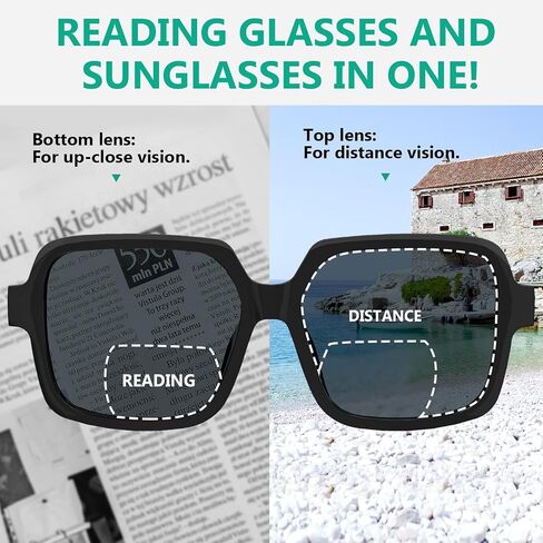 Eyekepper Metalless Screwless Spring Hinges Bifocal Sunglasses Men Women Sunshine Readers for Outdoor Sports, Driving & Fishing Green +2.00 in Kuwait