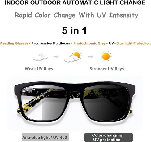 Photochromic Progressive Multifocus Reading Glasses Men, Progressive Readers No Line Quick-Transition Sunglasses in Kuwait