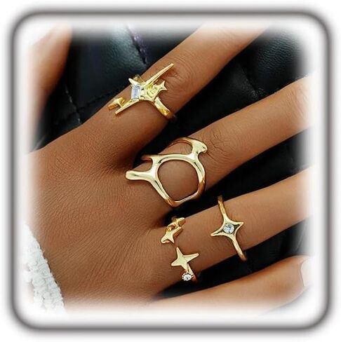 4Pcs Gold Chunky Metal Knuckle Rings Set for Women, Stackable Adjustable Starburst Liquid Rhinestone Y2k Statement Rings Vintage Jewelry Party Gifts in Saudi Arabia