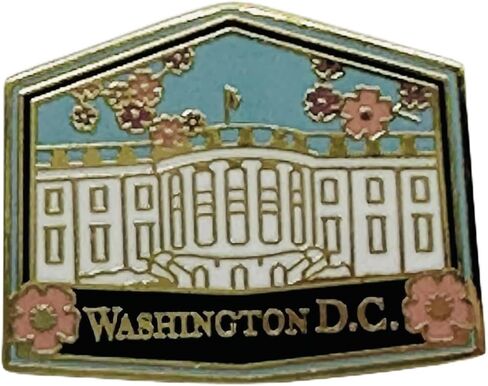 1.125" x 0.875" Washington D.C. Cherry Blossom Hard Enamel Lapel Pin, Pentagon White House in Kuwait