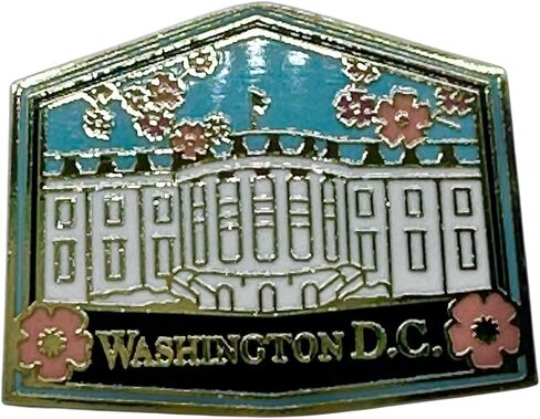 1.125" x 0.875" Washington D.C. Cherry Blossom Hard Enamel Lapel Pin, Pentagon White House in Kuwait