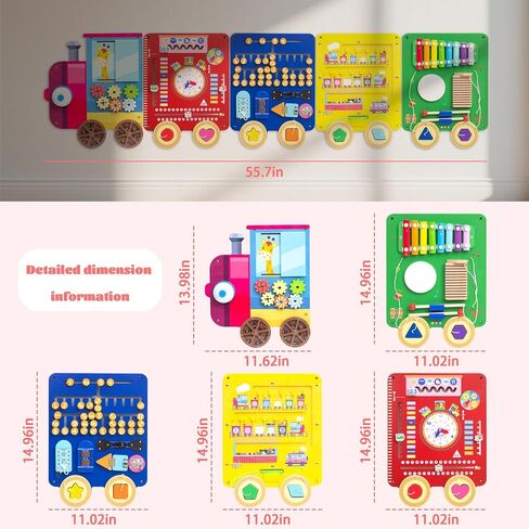 Train Activity Wall Busy Board,Wooden Busy Board Train Activity Wall Panels,Montessori Sensory Wall Toys Panel for Kids, Learning Activity Center for Playroom,3 Years Old and Over in Kuwait