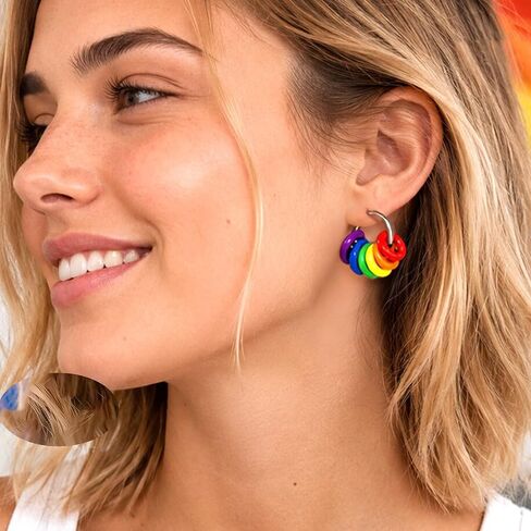 Rainbow Small Huggie Hoop Earrings LGBT Pride Earrings for Women Men Acrylic LGBTQ Flag Earrings Pride Accessories Gifts in Saudi Arabia
