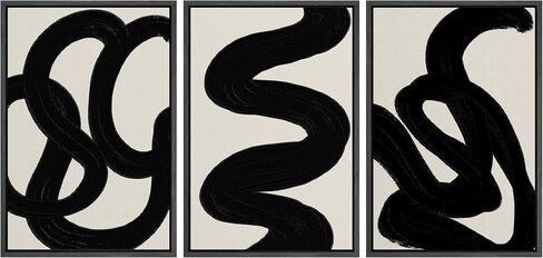 SIGNLEADER Framed Canvas Print Wall Art Set Duotone Minimal Dark Brush Stroke Landscape Abstract Shapes Illustrations Modern Art Boho Decorative for Living Room, Bedroom, Office - 24"x36"x3 BLACK in Saudi Arabia