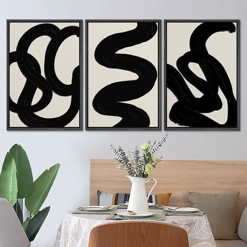 SIGNLEADER Framed Canvas Print Wall Art Set Duotone Minimal Dark Brush Stroke Landscape Abstract Shapes Illustrations Modern Art Boho Decorative for Living Room, Bedroom, Office - 24"x36"x3 BLACK in Saudi Arabia