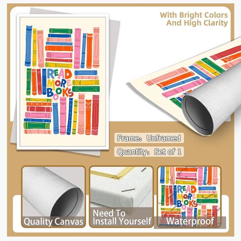 Colorful Read More Books Wall Art Modern Kids Motivational Book Poster Print Positive Reading Nook Canvas Decor Academia Aesthetic Nursery Library Classroom Kids Room 12x16 Inch Unframed in Saudi Arabia