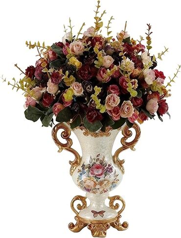 European Retro Resin Tall Vases with Artificial Flower Arrangements(A) | Bouquets Included, Living Dining Room Table Centerpiece Bedroom Office Hotel Home Decoration in Saudi Arabia