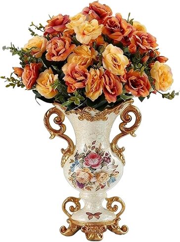 European Retro Resin Tall Vases with Artificial Flower Arrangements(A) | Bouquets Included, Living Dining Room Table Centerpiece Bedroom Office Hotel Home Decoration in Saudi Arabia