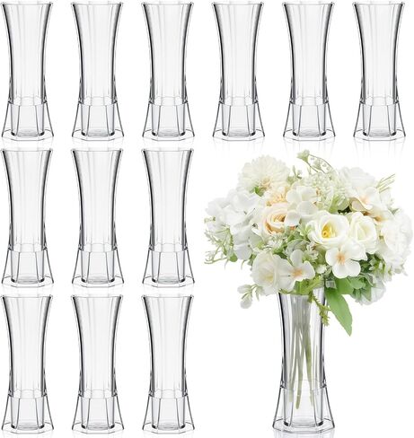 Mumufy 24 Pcs Plastic Bud Vases in Bulk Small Clear Flowers Vases for Centerpieces Wedding Decorations Home Banquet Formal Dinners Party Table Decor (Cylinder) in Kuwait