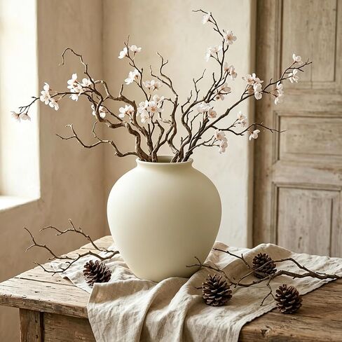 Matte Black Ceramic Vase 8.6 Inch, Round Terracotta Style Decorative Vase, Rustic Hand-Finished Sand Texture Flower Vase for Modern Farmhosue Home Decor Living Room Table Centerpiece Shelf in Saudi Arabia