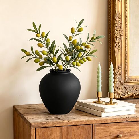 Matte Black Ceramic Vase 8.6 Inch, Round Terracotta Style Decorative Vase, Rustic Hand-Finished Sand Texture Flower Vase for Modern Farmhosue Home Decor Living Room Table Centerpiece Shelf in Saudi Arabia