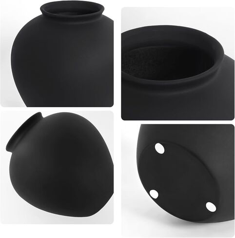 Matte Black Ceramic Vase 8.6 Inch, Round Terracotta Style Decorative Vase, Rustic Hand-Finished Sand Texture Flower Vase for Modern Farmhosue Home Decor Living Room Table Centerpiece Shelf in Saudi Arabia