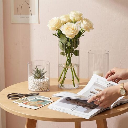 12 Pcs Plastic Cylinder Vases, 4" / 6'' / 8'' Tall Clear Flower Vase Set for for Wedding Decorations, Hurricane Floating Candle, Holder for Table Centerpiece Wedding Home Decorations in Saudi Arabia