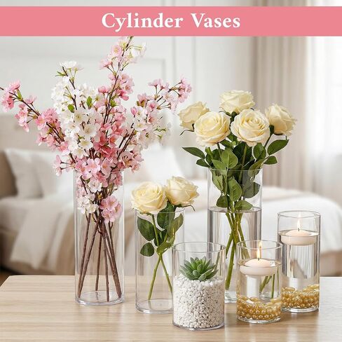 12 Pcs Plastic Cylinder Vases, 4" / 6'' / 8'' Tall Clear Flower Vase Set for for Wedding Decorations, Hurricane Floating Candle, Holder for Table Centerpiece Wedding Home Decorations in Saudi Arabia