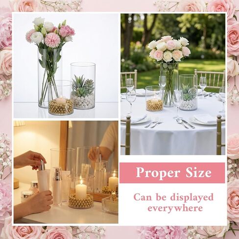 12 Pcs Plastic Cylinder Vases, 4" / 6'' / 8'' Tall Clear Flower Vase Set for for Wedding Decorations, Hurricane Floating Candle, Holder for Table Centerpiece Wedding Home Decorations in Saudi Arabia