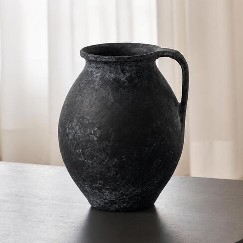 LB2 Black Ceramic Large Vase, 11.2" Tall Zen Style Vase, Terra Cotta Pitcher, Distressed Farmhouse Decor, Pottery Decorative Flower for Home Decor (D - Black 11.2") in Saudi Arabia