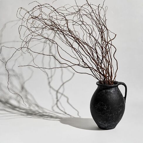 LB2 Black Ceramic Large Vase, 11.2" Tall Zen Style Vase, Terra Cotta Pitcher, Distressed Farmhouse Decor, Pottery Decorative Flower for Home Decor (D - Black 11.2") in Saudi Arabia