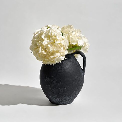 LB2 Black Ceramic Large Vase, 11.2" Tall Zen Style Vase, Terra Cotta Pitcher, Distressed Farmhouse Decor, Pottery Decorative Flower for Home Decor (D - Black 11.2") in Saudi Arabia