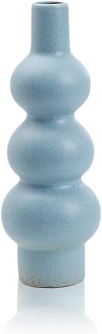 11" Matte Blue Ceramic Vase, Textured Bubble Stacked Ball Flower Vase for Modern Nordic Home Decor, Geometric Porcelain Vases for Bookshelf, Coffee Table, Mantel, Boho Aesthetic Gift in Saudi Arabia