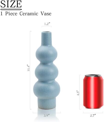 11" Matte Blue Ceramic Vase, Textured Bubble Stacked Ball Flower Vase for Modern Nordic Home Decor, Geometric Porcelain Vases for Bookshelf, Coffee Table, Mantel, Boho Aesthetic Gift in Saudi Arabia