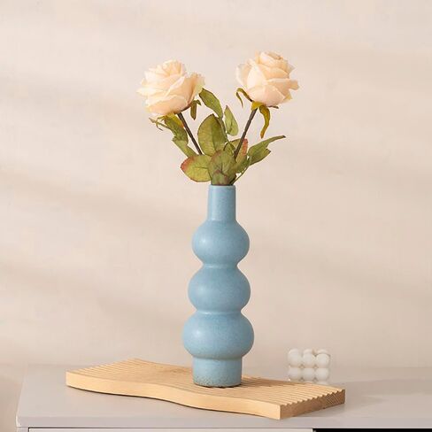 11" Matte Blue Ceramic Vase, Textured Bubble Stacked Ball Flower Vase for Modern Nordic Home Decor, Geometric Porcelain Vases for Bookshelf, Coffee Table, Mantel, Boho Aesthetic Gift in Saudi Arabia