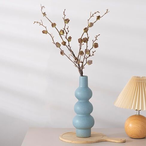 11" Matte Blue Ceramic Vase, Textured Bubble Stacked Ball Flower Vase for Modern Nordic Home Decor, Geometric Porcelain Vases for Bookshelf, Coffee Table, Mantel, Boho Aesthetic Gift in Saudi Arabia