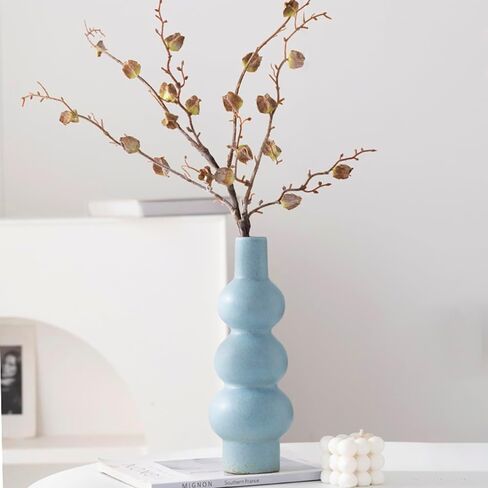 11" Matte Blue Ceramic Vase, Textured Bubble Stacked Ball Flower Vase for Modern Nordic Home Decor, Geometric Porcelain Vases for Bookshelf, Coffee Table, Mantel, Boho Aesthetic Gift in Saudi Arabia