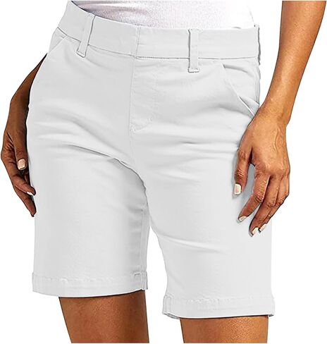 Bermuda Shorts for Women Casual High Waisted Chino Shorts High Waist Straight Leg Knee Length Short Summer Clothes in Kuwait