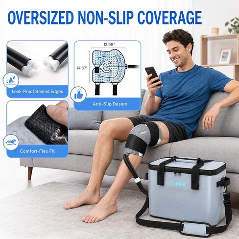 CUEME Ice Machine for Knee After Surgery, Programmable Timer Cold Therapy Machine for Knee Replacement with Enlarged Compression Pad (14.37'' X 13.98''), Cryotherapy Pain Relief for Shoulder/Hip/Ankle in Saudi Arabia